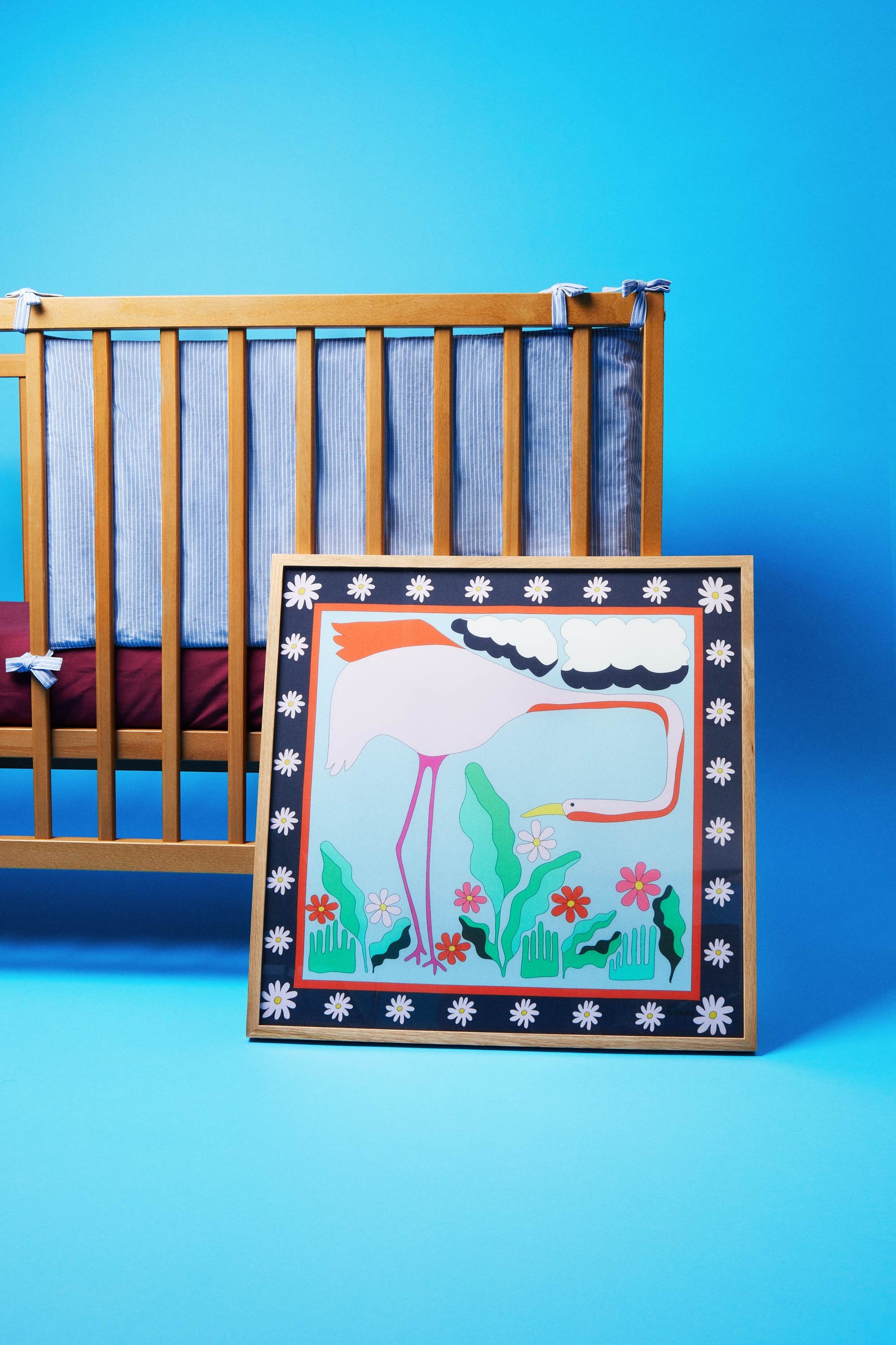 Artisanat français, cadre foulard encadré représentant un flamant rose. Cadeau de naissance idéale pour décorer la chambre bébé. 26 PARADIS